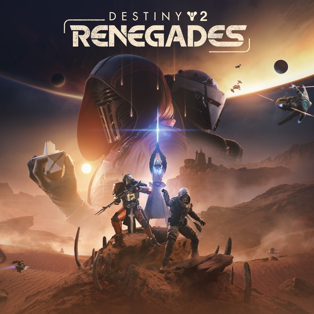 Destiny 2: Renegades key art with Guardians on a desert ridge