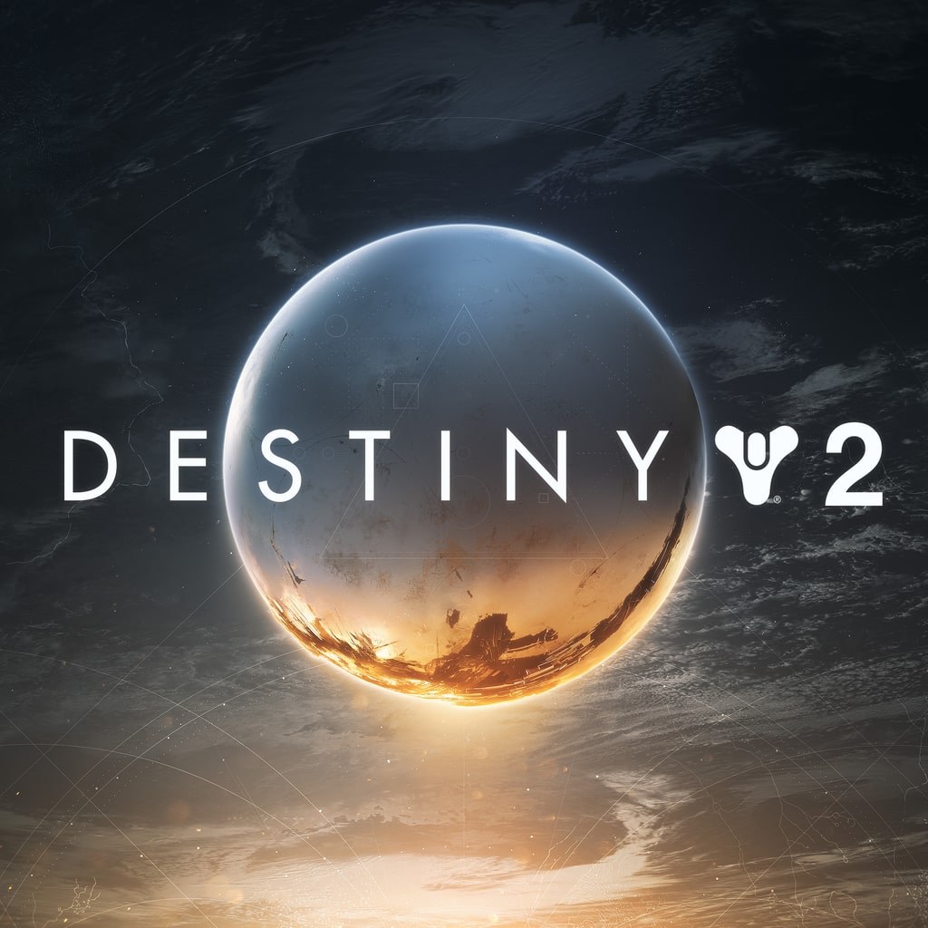 Destiny 2 logo over a glowing planet against a dark sky
