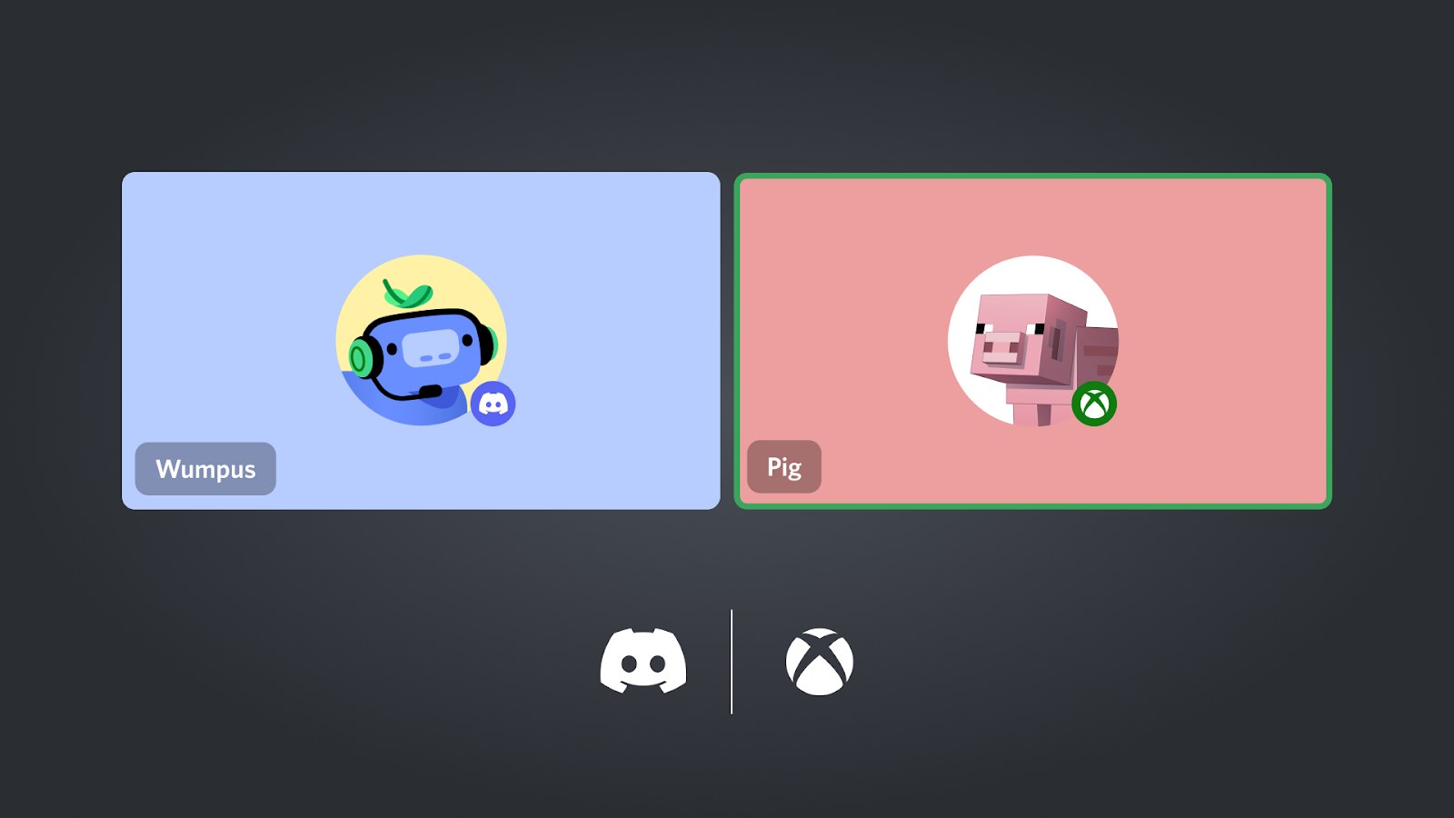 Discord and Xbox logos below two voice chat participant tiles
