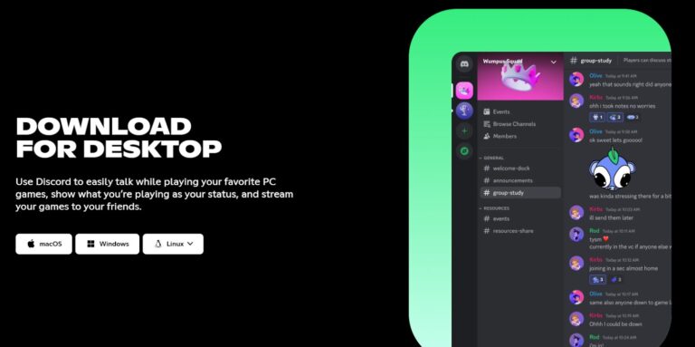 Discord download page with macOS, Windows and Linux desktop buttons