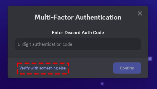 Discord multi-factor authentication prompt with Verify with something else highlighted