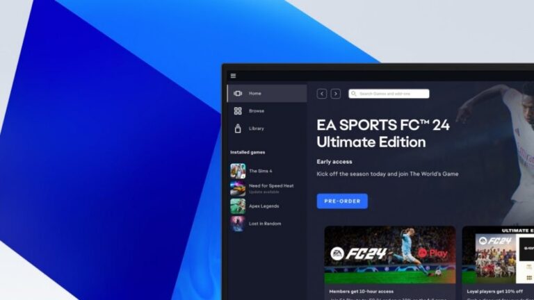 EA app home screen with Home, Browse, Library and installed games