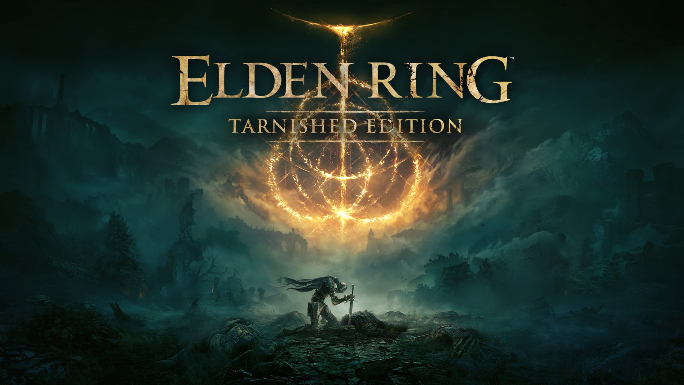ELDEN RING Tarnished Edition logo over the kneeling knight key art