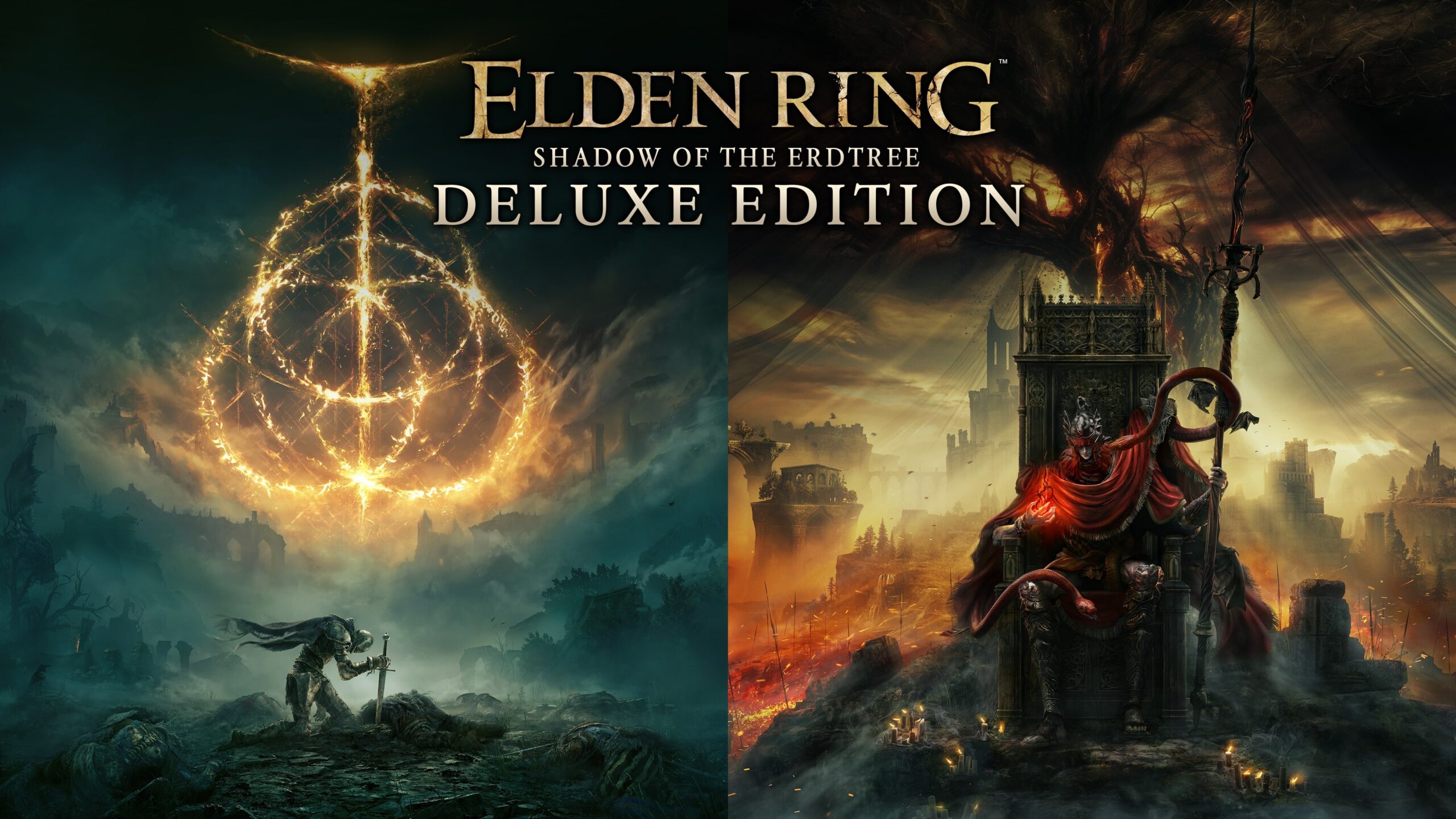 Elden Ring Shadow of the Erdtree Deluxe Edition cover art with throne