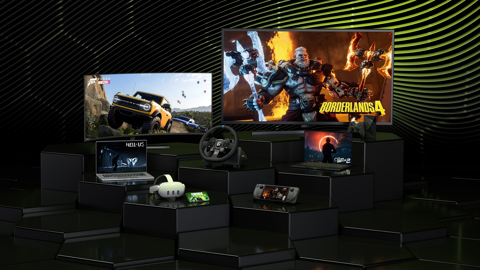 GeForce NOW games streaming to a TV, monitor, laptops, Steam Deck and phone
