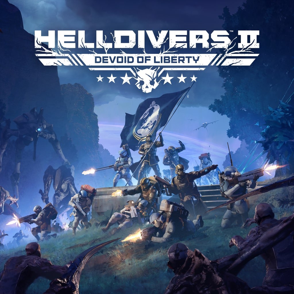 Helldivers 2 Devoid of Liberty key art with a squad raising a flag