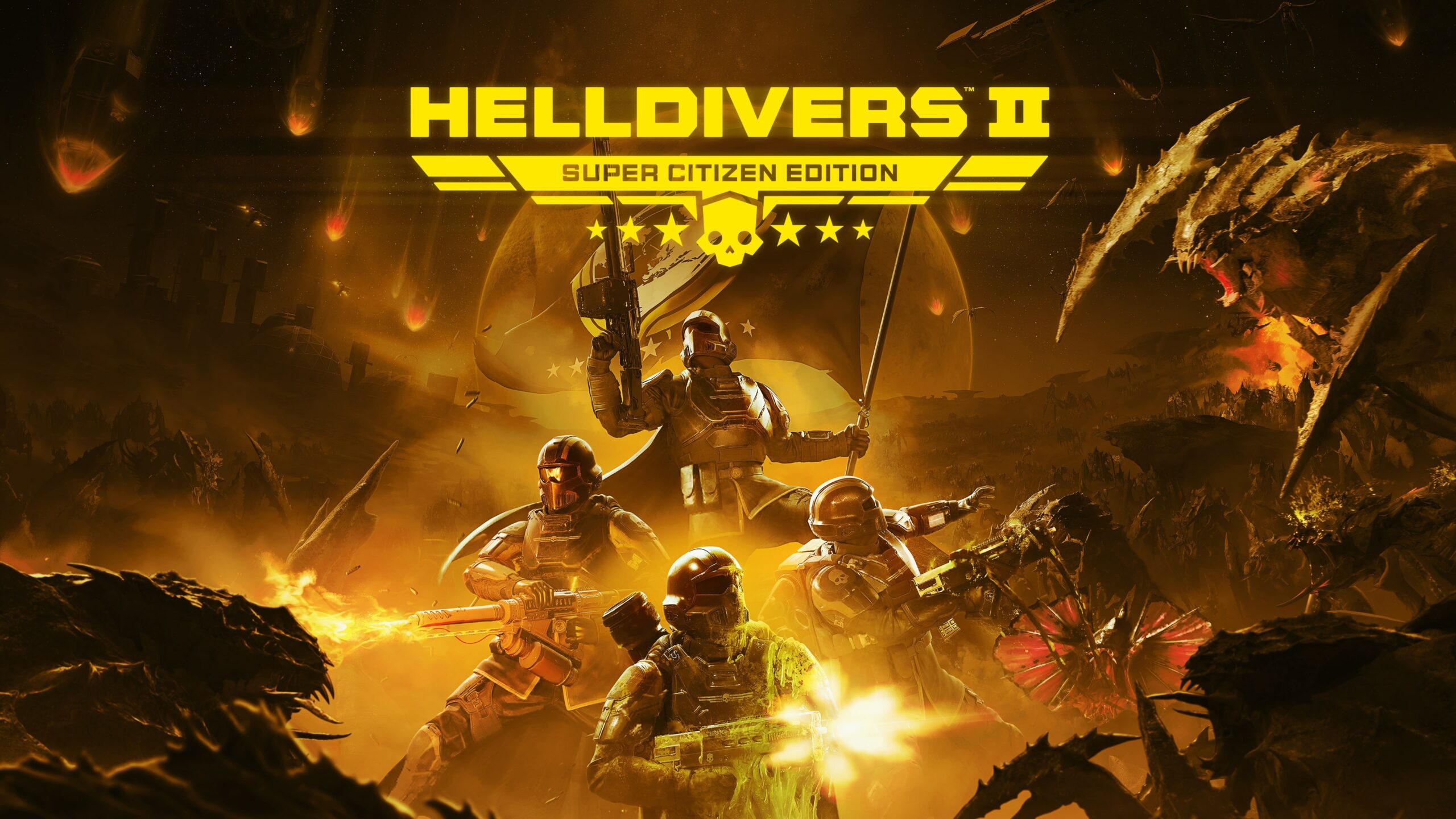 Helldivers 2 Super Citizen Edition key art with four armored soldiers