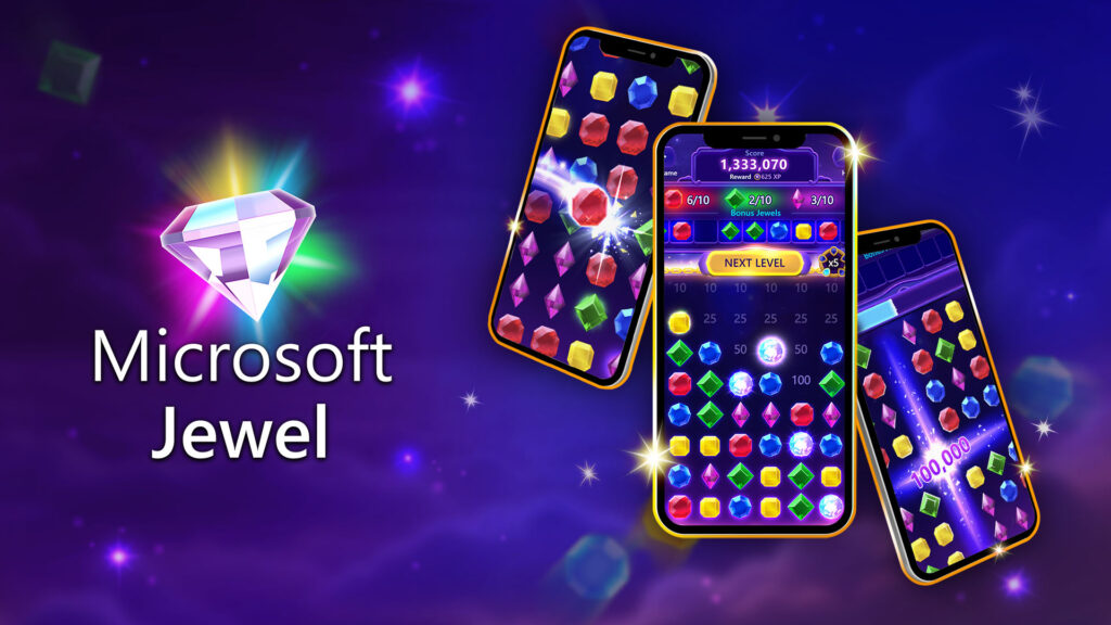 Microsoft Jewel key art showing the game running on three phones