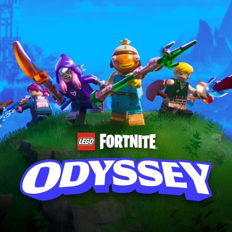 LEGO Fortnite Odyssey key art with LEGO minifigures on a grassy hill