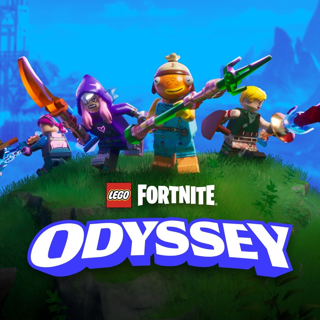 LEGO Fortnite Odyssey key art with LEGO minifigures on a grassy hill