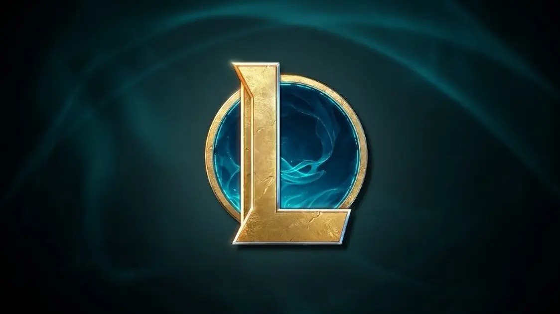 League of Legends gold L logo on a dark teal background