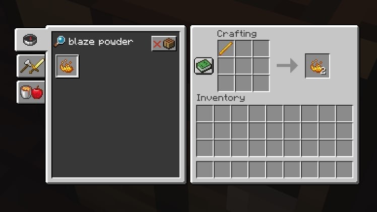 Minecraft crafting grid turning one blaze rod into two blaze powder