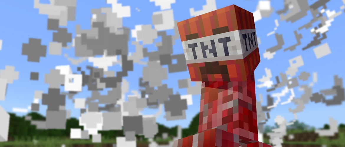 Minecraft creeper retextured with TNT blocks against a blue sky