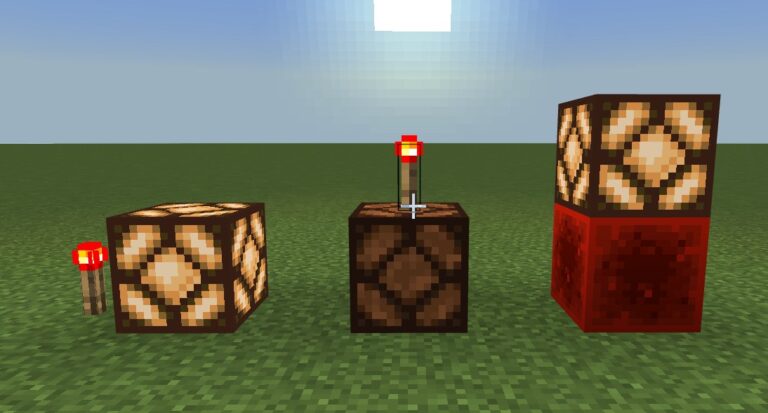 Minecraft redstone lamps powered three ways by torches and a redstone block