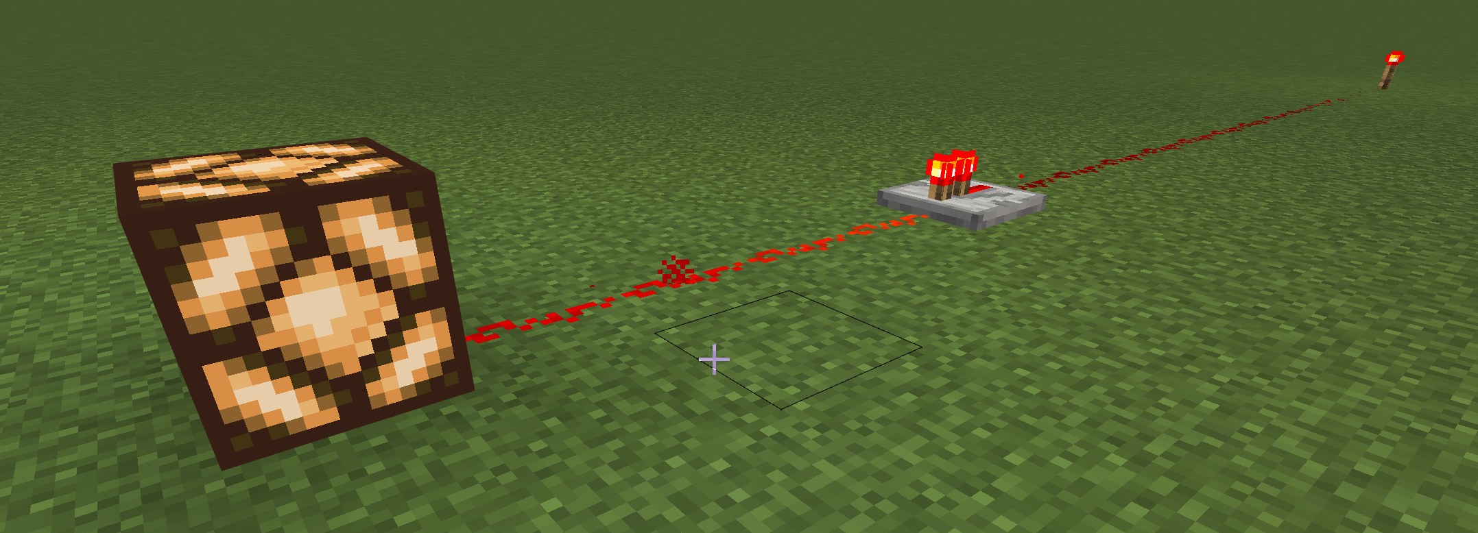 Minecraft redstone repeater in a long dust line powering a lamp