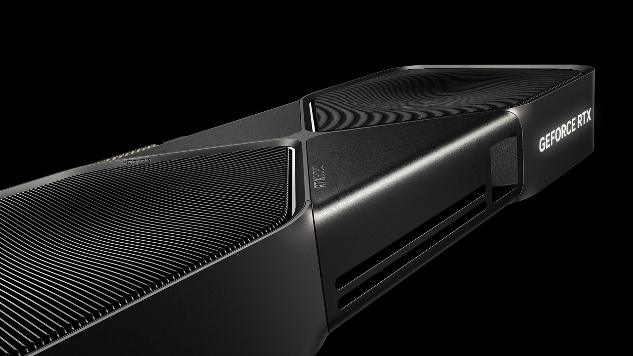 NVIDIA GeForce RTX 5090 graphics card with its fan grilles and GeForce RTX lettering