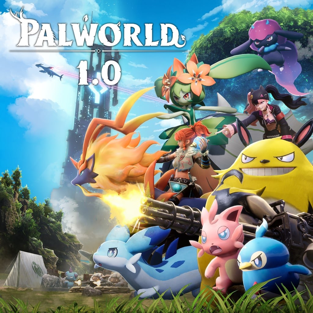 Palworld 1.0 cover art with the game logo and a group of Pals