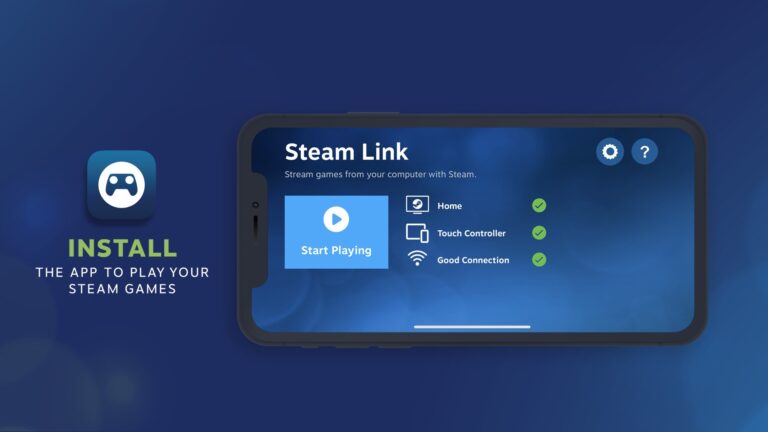 Steam Link app home screen with Start Playing button and connection checks