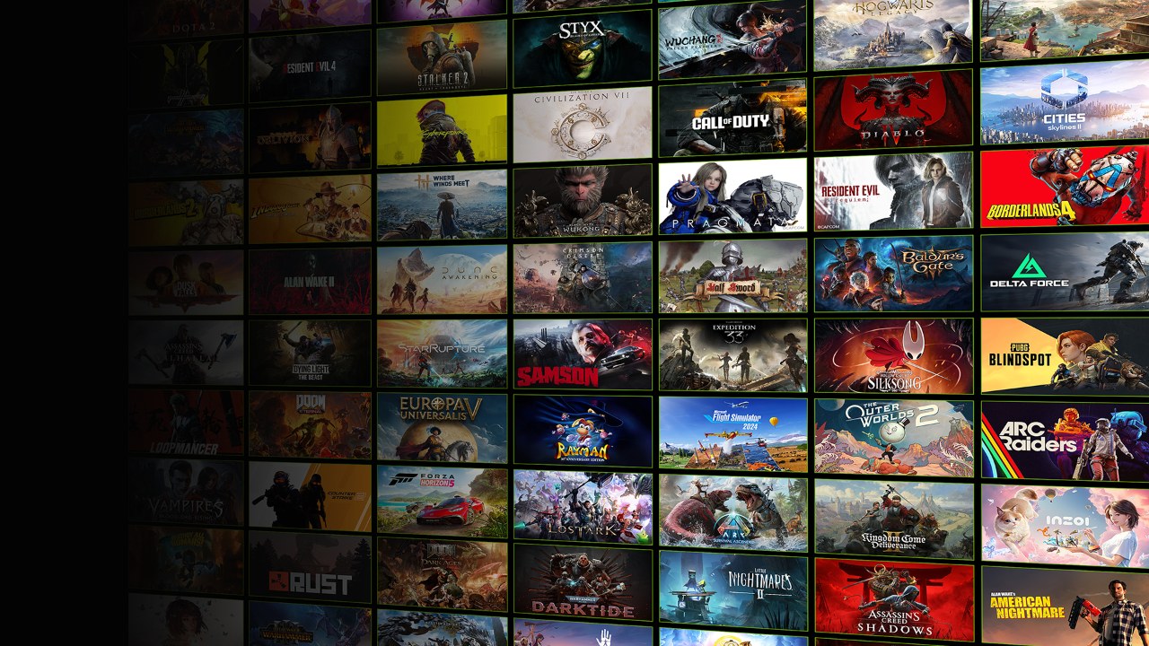 Wall of PC game tiles available to stream on GeForce NOW