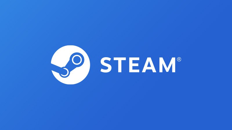 White Steam logo and wordmark on a blue gradient background