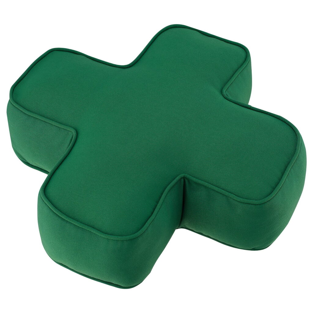 Green YXSTABY cushion shaped like a controller D-pad