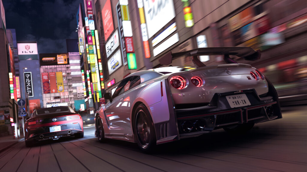 Cars racing through a Japanese street in Forza Horizon 6